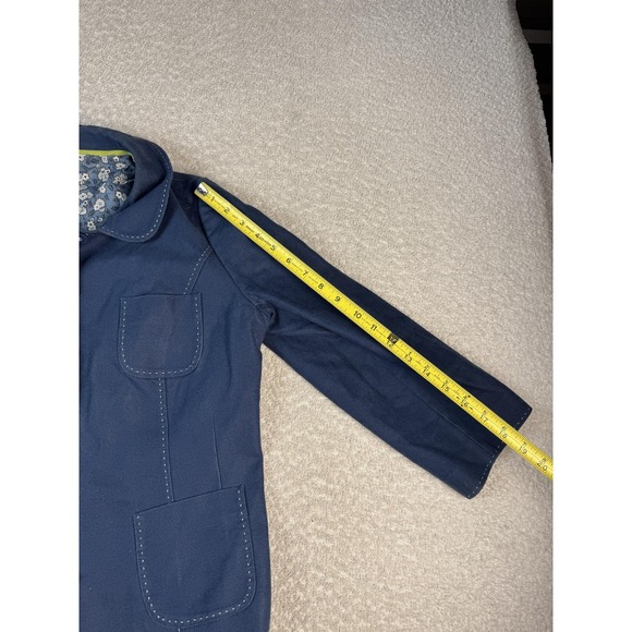 Boden Jacket Womens 10 Navy Blue Linen Cotton Floral Lined Button Front Pockets - Picture 4 of 11